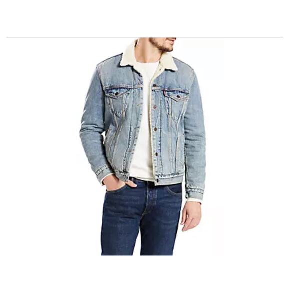 Levis Original men’s classic Sherpa Trucker Jacket Snap Up Blue Medium - Picture 1 of 10